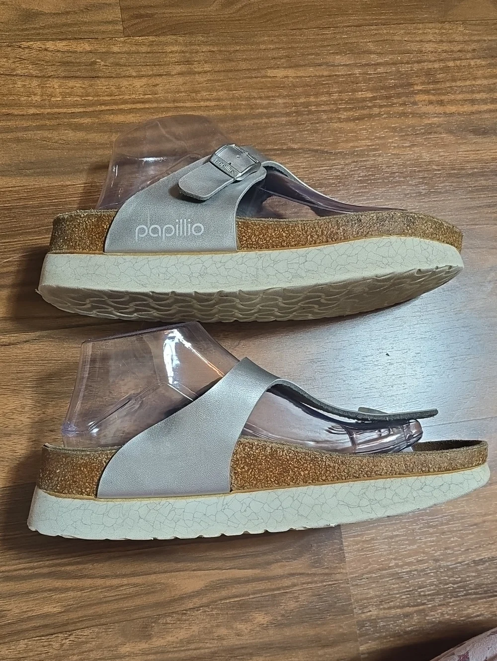 Papillio Birkenstock Gizah Silver Leather Toe-Post Platform Sandals